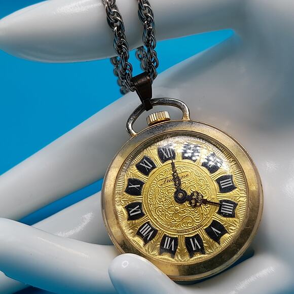 Lucerne Swiss Made Wind Up Gold Watch Pendant Necklace 1960s Vintage